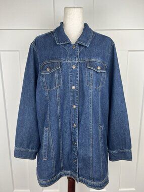 Vintage NorthStyle Denim Chore Jacket 1X Blue Cotton Barn Coat Snap Front Plus